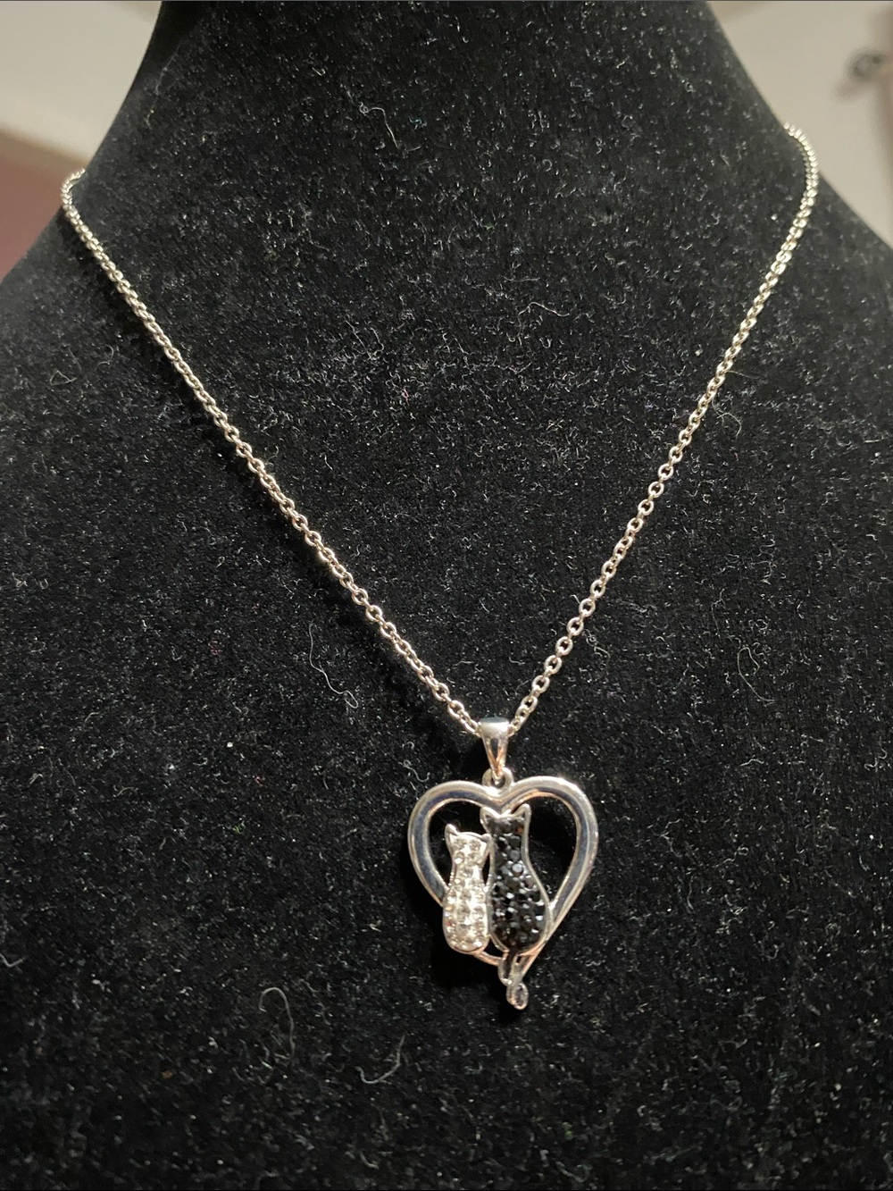 Sterling Silver Cat Heart Pendant Necklace